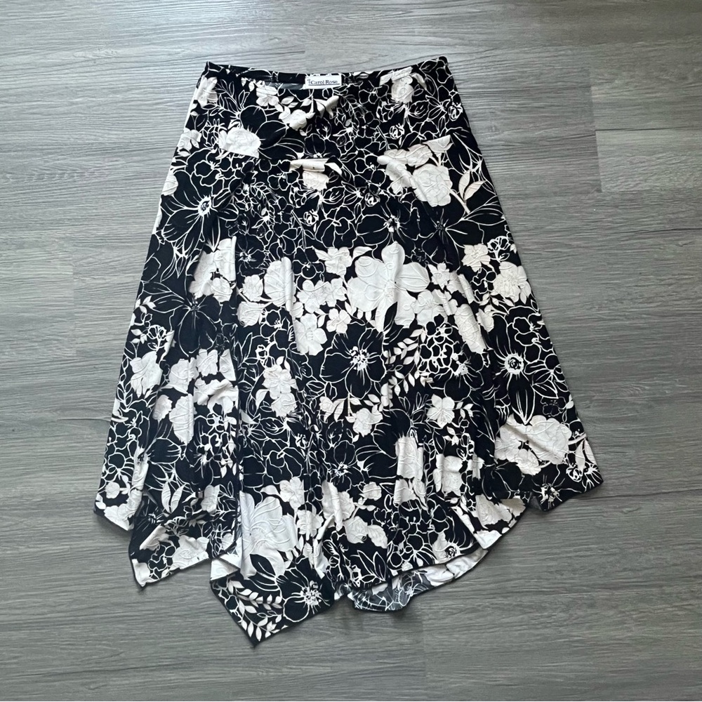 Whimsygoth Black & White Floral Midi Skirt Assymetrical Slit
